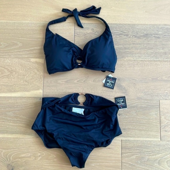 Nwt Bar III Sunset Solids Ring Halter Two Piece Bikini - M - Picture 3 of 5